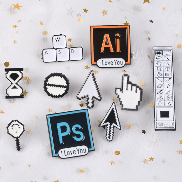 Classical Pixel Cursors Photoshop Toolbar Hourglass Computer Window Icon Mouse Pointer Hand Arrow Enamel Brooches Pins