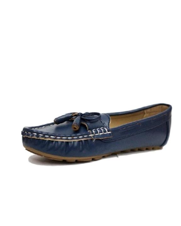 Blue Leather Comfort Loafers For Women