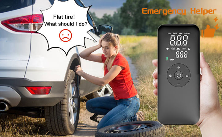 Tdplus Tire Inflator Portable Air Compressor, 150PSI Cordless Pump with LCD Screen 5200mAh Rechargeable Battery, Electric Tire Pump Power Bank with Emergency Light for Cars Bikes Motorcycles Balls C3106 portable wireless air compressor power bank tire