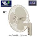 Pak Fans Wall mounted Bracket Fan - Deluxe Model 12 inches - Copper Winding for Room office in white color. 