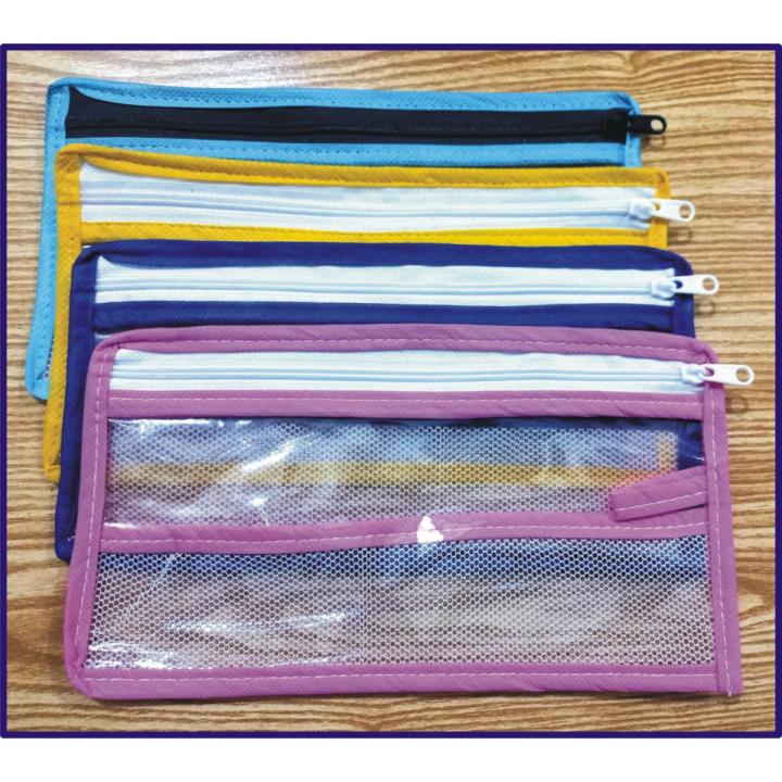 Pencil Pouch | Transparent Design | Smooth Zip | Finger Hook + Separator Mesh Inside | School Geometry Box