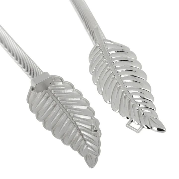 Women%E2%80%99s%20Leaf%20Shape%20Elastic%20Waist%20Belt%20-%20Gold%20and%20Silver,%20Stretchable%20-%20Image%204