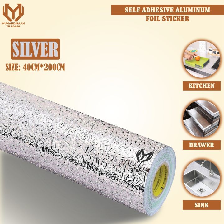 Aluminum Foil Sheet, Oil Proof Waterproof Aluminum Foil Sheet for Kitchen, Foil Sticker Wallpaper Roll, Stove Cabinet Wall Aluminum Sheet DIY Wallpaper, Stove Decor, Self Adhesive Foil Wallpapers - Silver by Muhandisaan Trading