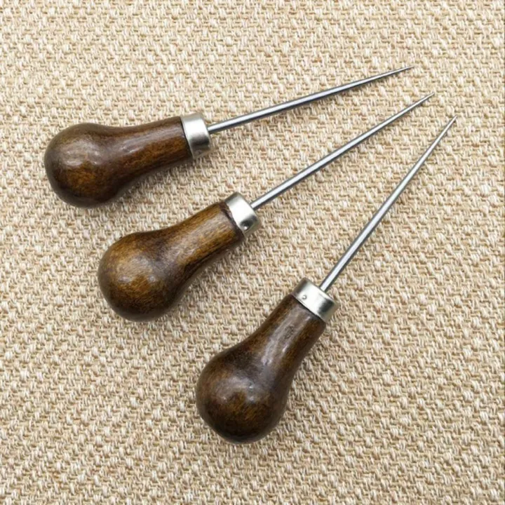 Pin Packet Awl Pin Handmade Wooden Handle Pin Punching Stitching Pouch Sewing Tool Scratch ...
