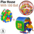 Play House Tent + 100 Soft Plastic Tent Balls Set For Kids - Tent Size Approx. 110cm and Each Ball Size 5.5cm - Assorted Color. 