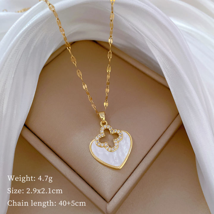 Tarnish Free Gold Plated No Fade Necklace for Women four-leaf flower Zircon Geometric Stainless Steel Clavicle Chain Necklace