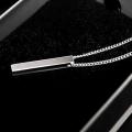 Bar necklace rectangle pendant waterproof chain Locket for Men Boys silver. 