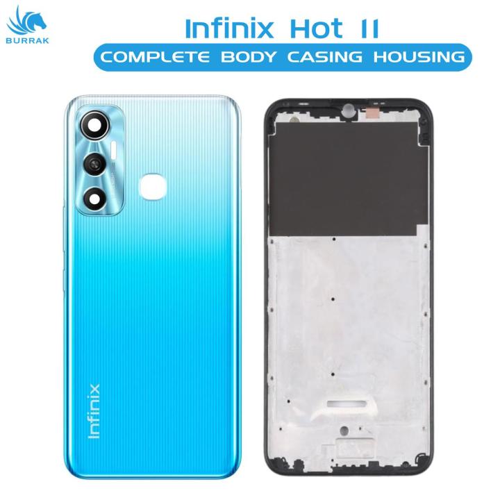 Infinix Hot 11 Housing Middle Frame With Side Button and Camera Lens Complete Body Casing Replacement For Hot 11 - Blue