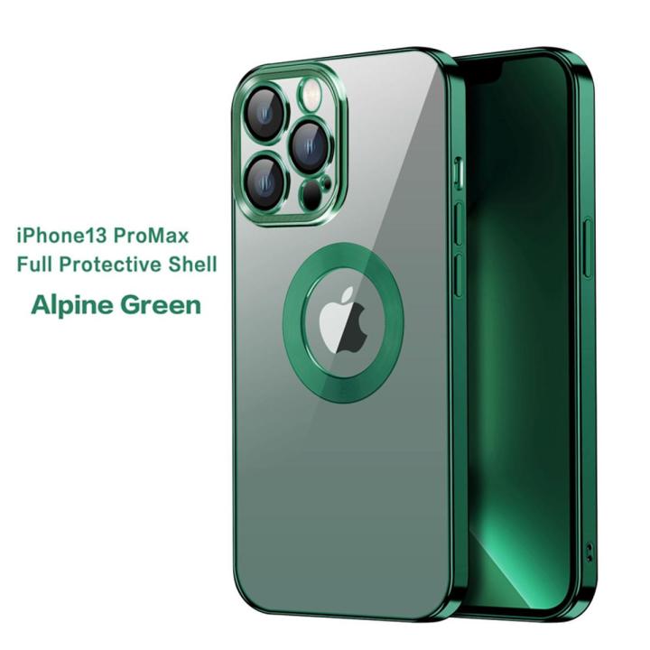 Luxury Integrated Camera Protection Shockproof Soft TPU with Logo Cut Back Cover Case for Apple iPhone 13 pro max (6.7 inch) (Golden)(Sierra blue)(Alpine green)