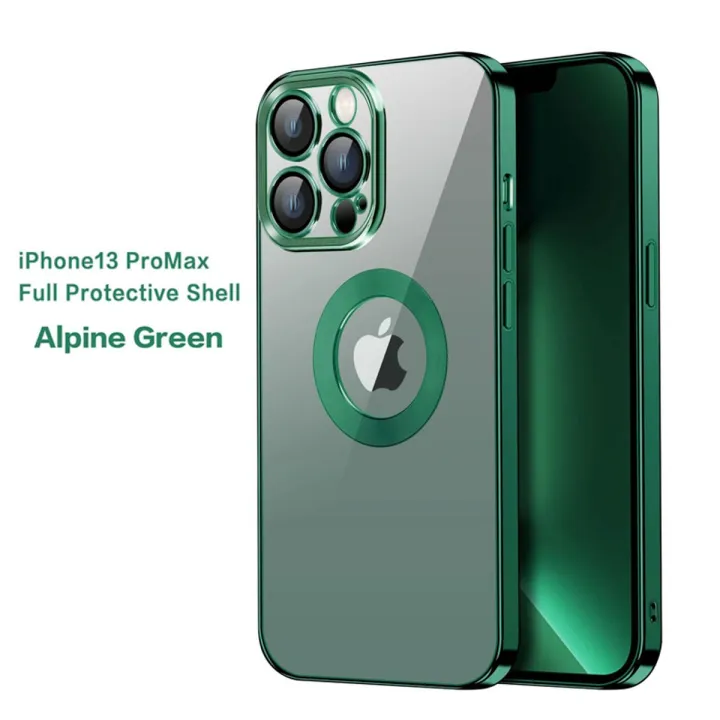 Luxury Integrated Camera Protection Shockproof Soft TPU with Logo Cut Back Cover Case for Apple iPhone 13 pro max (6.7 inch) (Golden)(Sierra blue)(Alpine green)