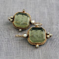 New Vintage Trend Green Color Square Shape Inlay Pearls Dangle Earrings For Women Party Birthday Fashion Custom Jewelry. 