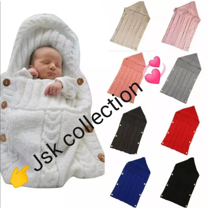 Baby Swaddle Hood Wrap sheet Warm Knitted Wool Crochet Sleeping