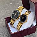 Trendy 2022 Golden Stainless Steel Couple Watches Best Watch For Girls Awesome Watch For Boys In Classy Golden Colour Couple Watch For Lover With Box. 