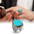 Men's Turkish Silver Fashion Accessory: Blue Feroza Stone Ring Timeless Beauty For men, for husband, for boyfriend, for brother, for Father, for boys. 
