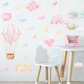 Cartoon Rainbow Cloud Hot Air Balloon wall sticker girl child room Bedroom. 