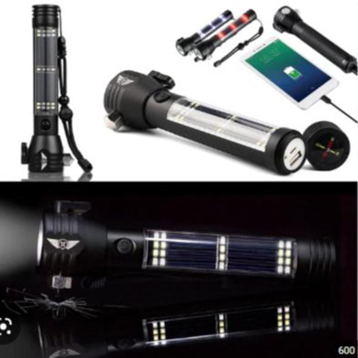 7 in 1 Car Emergency Solar Powered Rechargeable Solar Torch Light Multi-Functional Solar Flashlight With Power Bank