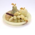Marble Fruit Tray Set, Hand Crafted Decorative Onyx Round and Leaf Shape Tray with Marble fruits Grape Apple Banana and Pear. 