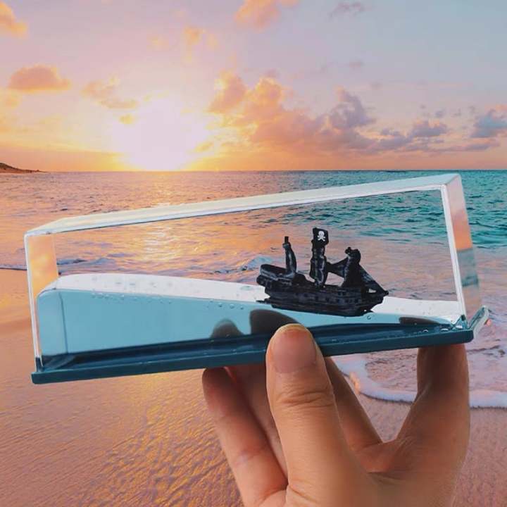 Unsinkable Black Pearl Pirate Ship Toy Cruise Ship Fluid Drift Bottle Sea Liquid Wave Boat Box Decoration For Car, Home And Office