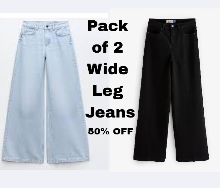 Pack of 2 Wide Leg Denim Jeans for Women – High-Waisted, Trendy & Comfortable