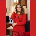 Red Smile tshirt with Dotted Style Pajama Full sleeves night suit for girls and women. 