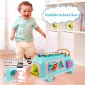 Huanger 3in1 Sorting Shape & musical Xylophone Toy Bus For Baby Toddler Baby Toy Musical School Bus Knocking Piano Car with Shape Puzzles Sensory Toys for Toddlers, Educational Learning Gift for Girls and Boys. 