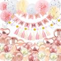Happy Birthday Banner in black and pink. 