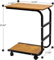 Movable Desk Side Table Tray Cart 4 Wheels Steel Legs Wood Desktop Office Home Desk Shelf Organizer Bookcase | Natural Wood Tone. 