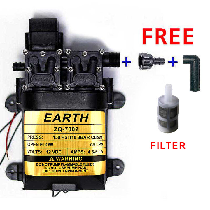 12V 120W 150 PSI High Pressure Mist Agricultural Spray Micro Diaphragm Water Double Pump Automatic Switch 8L/min Range 16m FLO Pump