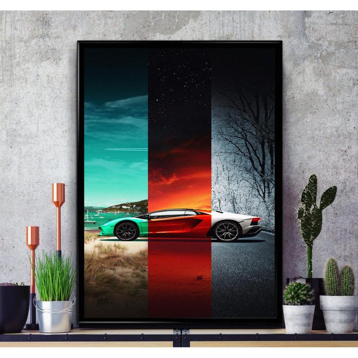 Car Gaming Poster Wall Hanging Glass Photo Frame in Premium Glossy Photo Paper A4 8x12” size for Home Decor and Decoration Accessories