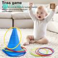 Ring Throwing Toy Fun Kids Ring Toss Game Set with Roadblock Cones Inflator Indoor Outdoor Activity Toy for Boys Girls Hand-eye Coordination Game Perfect Gift for Children Outdoor Toss Game Set. 