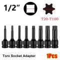 1Pcs New Metric 1/2 Inch Shank Electric Drill Socket Adapter Long Bit 78mm Length Torx Socket Cr-Mo Steel T20-T100 Socket Wrench. 