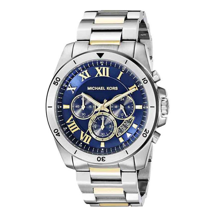Michael Kors Men’s Chronograph Stainless Steel Two-Tone Blue Dial 44mm Watch MK8437 Stainless Steel Wrist Watch For Men
