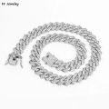 14MM Cuban Link Chain Hip Hop Men Necklace Iced Out Paris Chain 2 Row Rhinestone Paved Miami Rhombus Cuban Men Necklace. 