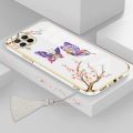 Casing Samsung a12 a22 Phone Case Plating Straight Edge Silicone Phone Case Beautiful Butterfly design with Tassel Lanyard. 
