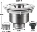 Kitchen Sink Waist Drainer Assembly, Single Double Sink Drain with Overflow Pipe 1/2 Inch Strainer Kit Removable Strainer Basket Sink Stopper Sealing Lid, Stainless Steel Sink Drain Hole Kitchen Sink Drainer Wire Drain Filter Sewer bucket coupling SS 304. 