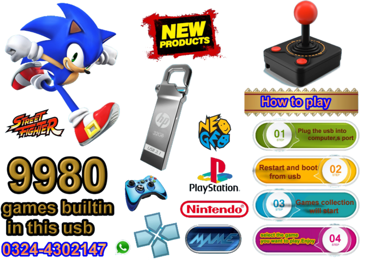 9980-in-1 Retro 32gb USB Stick with Classic Console Games | Compatible with All PC | Plug and Play  All Emulators like PlayStation, Neo Geo, and Nintendo etc | Simple Setup Instructions Included |