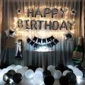 wonderful White & Black Birthday Decoration Set Including Birthday Foil & Banner + 30 Balloons +2 x Stars & Fairy Light -Birthday & Party Supplies -Birthday Themes for Girls & Boys-White & Black Birthday Decor. 