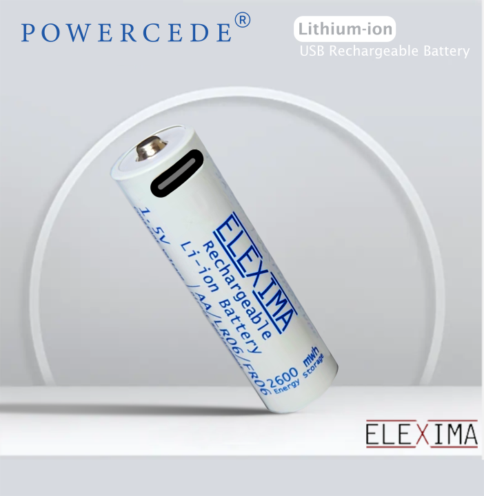 Rechargeable cell, AA type, Elexima POWERCEDE , usb-c rechargeable cells