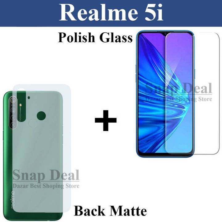 Realme 5i Tempered Glass Screen Protector Polish Glass Back