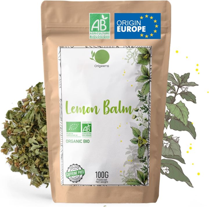 ORIGEENS ORGANIC LEMON BALM TEA BIO 100gr | Herbal tea for Digestion and Relaxation | Organic Melissa tea leaves - Lemon Balm tea loose