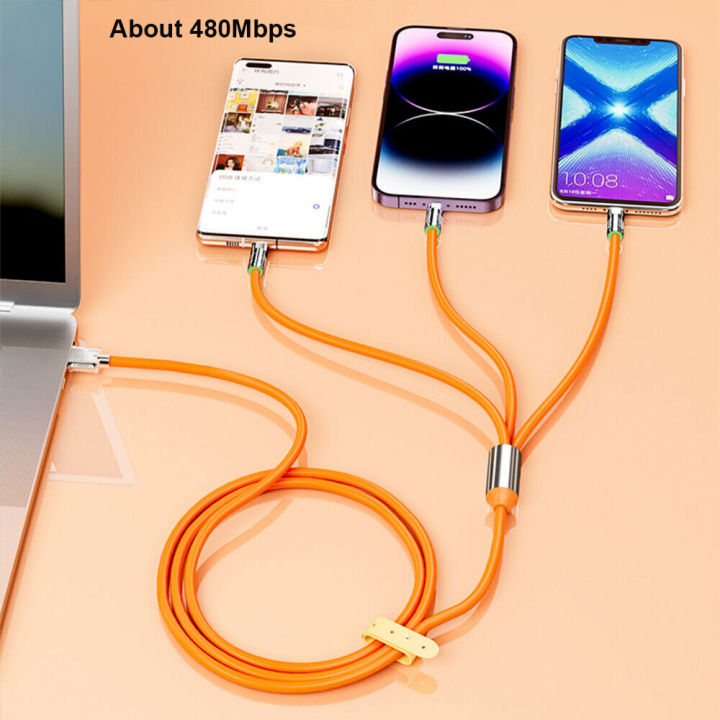 3 IN 1 Fast Charging Data Cable | Type-C | Micro-USB | For All Smartphones | Data Transfer | With LED Light | Silicone Cable | Type-C Cable & Micro-USB Fast Charging Cable