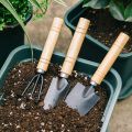 Set of 3 Mini Garden Tool Hand Planting Tools Small Shovel Rake Spade Wood Handle Planting Tools. 