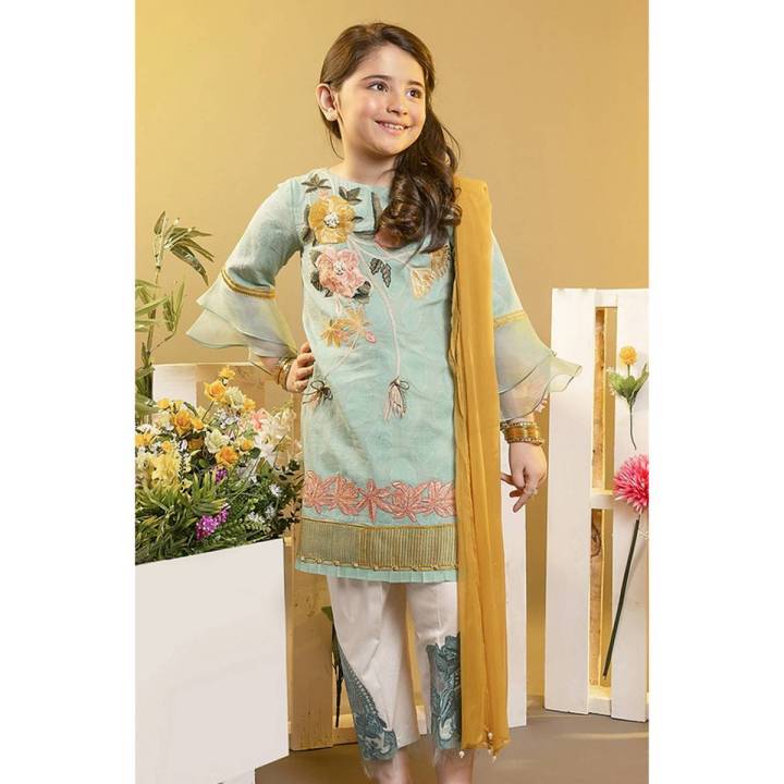 Kids Summer Collection - 3Pcs Unstitched Casual/Formal Wear Little Girl Dress in Lawn - JC-3