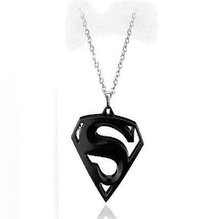 Black Superman Pendant Locket Necklace