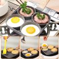 Non-Stick Egg Frying Pan, 4-Hole Pancake Pan with Non-Stick Coating, Rectangular Frying Pan with Anti-scald Handle, for Breakfast, Fried Egg, Pancakes, for Induction Cookers & Gas Stoves. 
