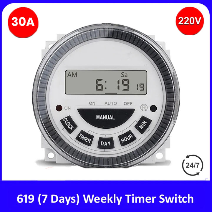 Digital Weekly Programmable Timer Switch | 30A 220V AC Power Controller | Automatic ON/OFF Switch for Lights, Motors, AC, Water Pumps & Appliances | 7 Day Time Control Timer with LCD Display