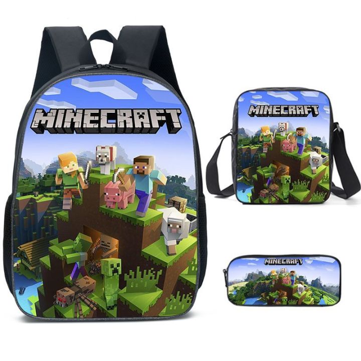 3D New Minecraft Primary and Secondary School Students Printed School Bag Backpack Shoulder Bag Pencil Case Three-Piece Set