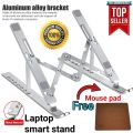 Aluminum Foldable Laptop Metal Solid Stand Hinge High Quality Adjustable Portable Laptop Stand For Desk Folding Holder Solid With Anti Slip Rubber Grips Silver. 