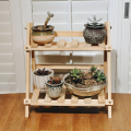 Wooden Double Layer Shelf Durable Shelf Flowerpot Spice Storage Racks For Living Room Kitchen Home Organizer (Natural Color). 