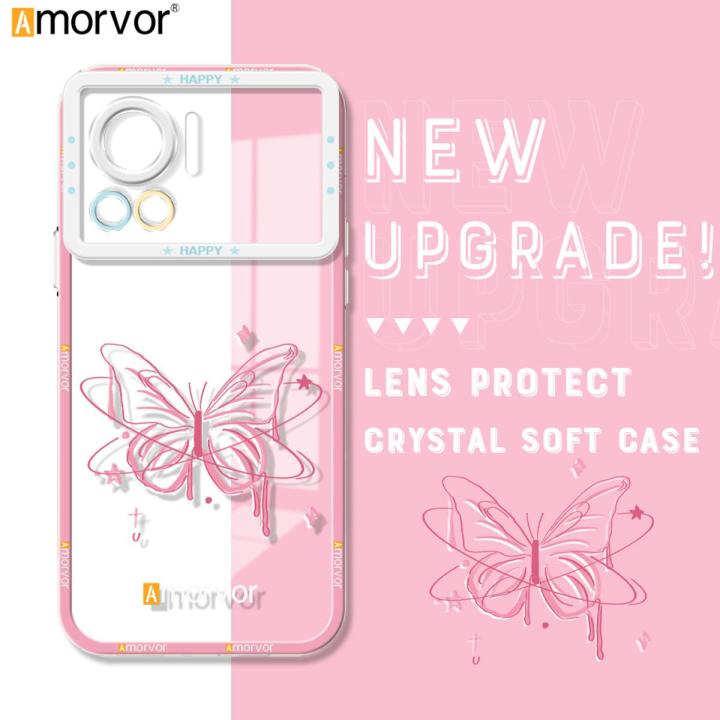 AMORVOR for Infinix Note 12 VIP Back Cover Cartoon Butterfly Crystal Phone Cover Camera Protection Transparent TPU Soft Case